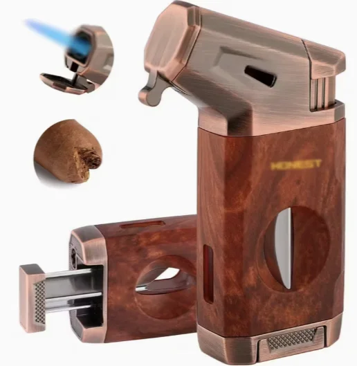 Augstas kvalitātes deglis ar koka apdari un cigāru griezēja giljotīnu