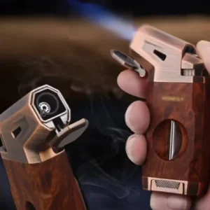 Augstas kvalitātes deglis ar koka apdari un cigāru griezēja giljotīnu