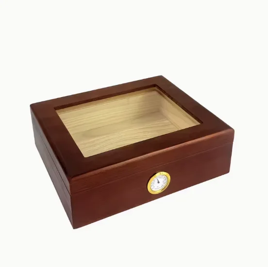 Koka cigāru kārba no ciedra koka ar mitrinātāju un higrometru