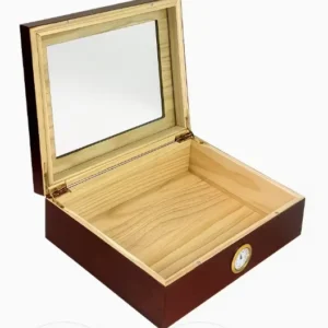 Koka cigāru kārba no ciedra koka ar mitrinātāju un higrometru