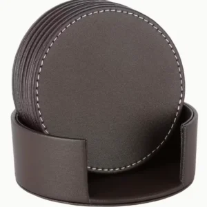 Brūni mākslīgās ādas paliktņi, 6 gab., ar statīvu