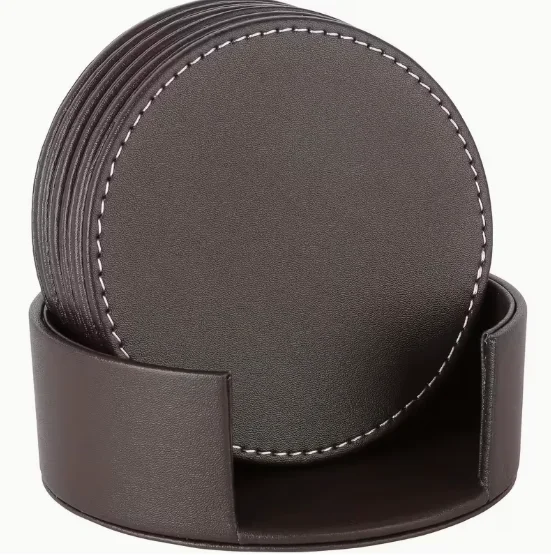 Brūni mākslīgās ādas paliktņi, 6 gab., ar statīvu