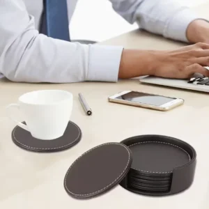 Brūni mākslīgās ādas paliktņi, 6 gab., ar statīvu