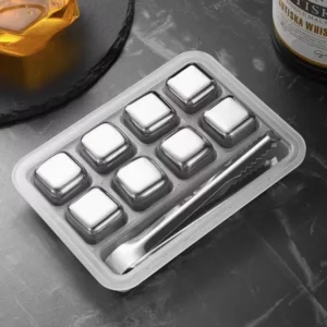 Dzesēšanas kubiņi, sudraba krāsā, ar kārbiņu un knaiblēm (8 gab.)