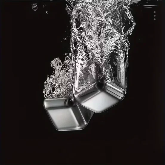 Dzesēšanas kubiņi, sudraba krāsā, ar kārbiņu un knaiblēm (8 gab.)