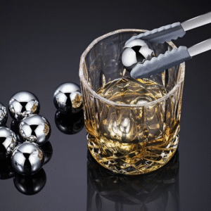 Metāla apaļie dzesēšanas akmentiņi, sudraba krāsā, ar kārbiņu un knaiblēm (8 gab.)