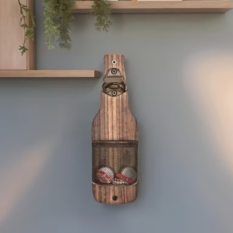 Pudeļu attaisāmais – stiprināms pie sienas, ar korķu savākšanas kastīti