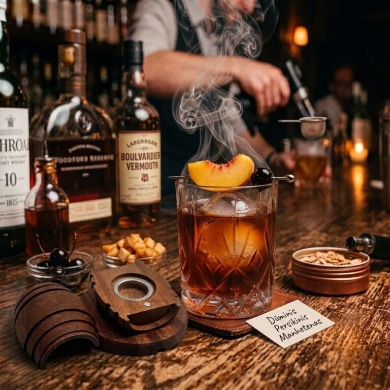 Read more about the article 🍹 Šīs Piektdienas Recepte: Dūmakainais “Persiku Manhetena”